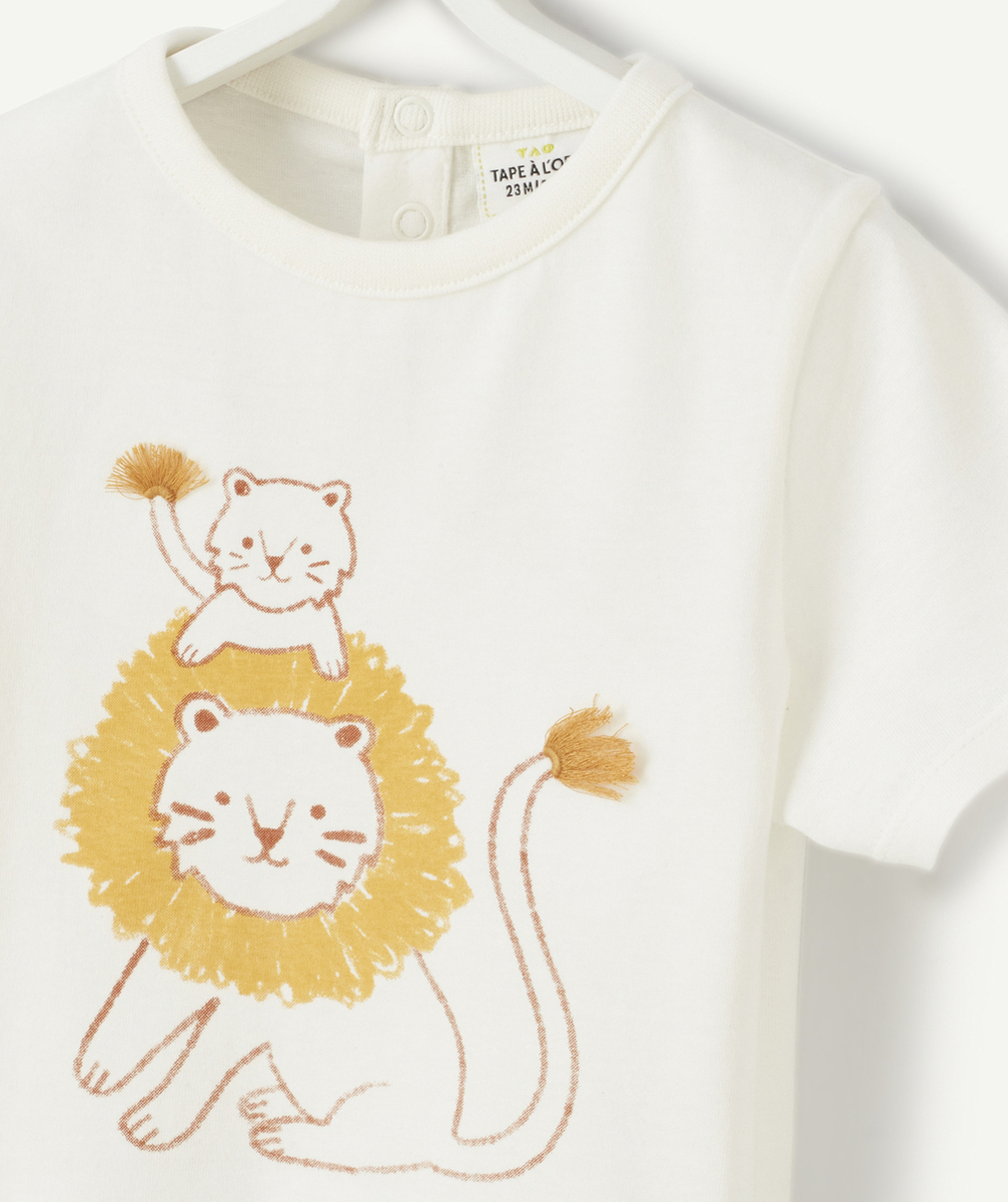 T-SHIRT BÉBÉ GARÇON EN FIBRES RECYCLÉES BLANC AVEC LIONS
