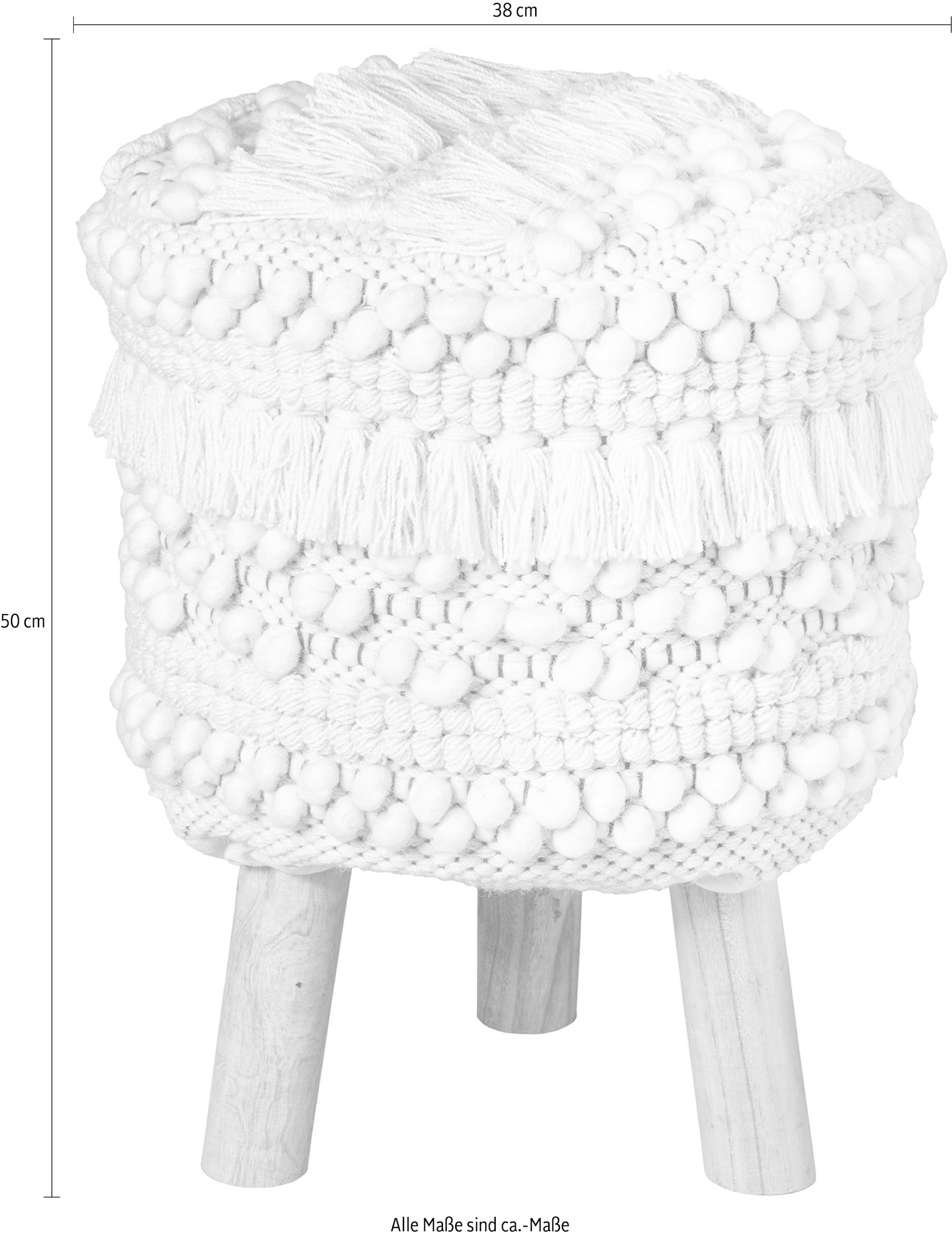 Kayoom Sitzhocker »Hocker Bohist 325, charaktergebende Strukturen mit Fransen und Quasten« 1 Stk. tlg. handgefertigtes Unikat, Boho-Style, gut kombinierbar
