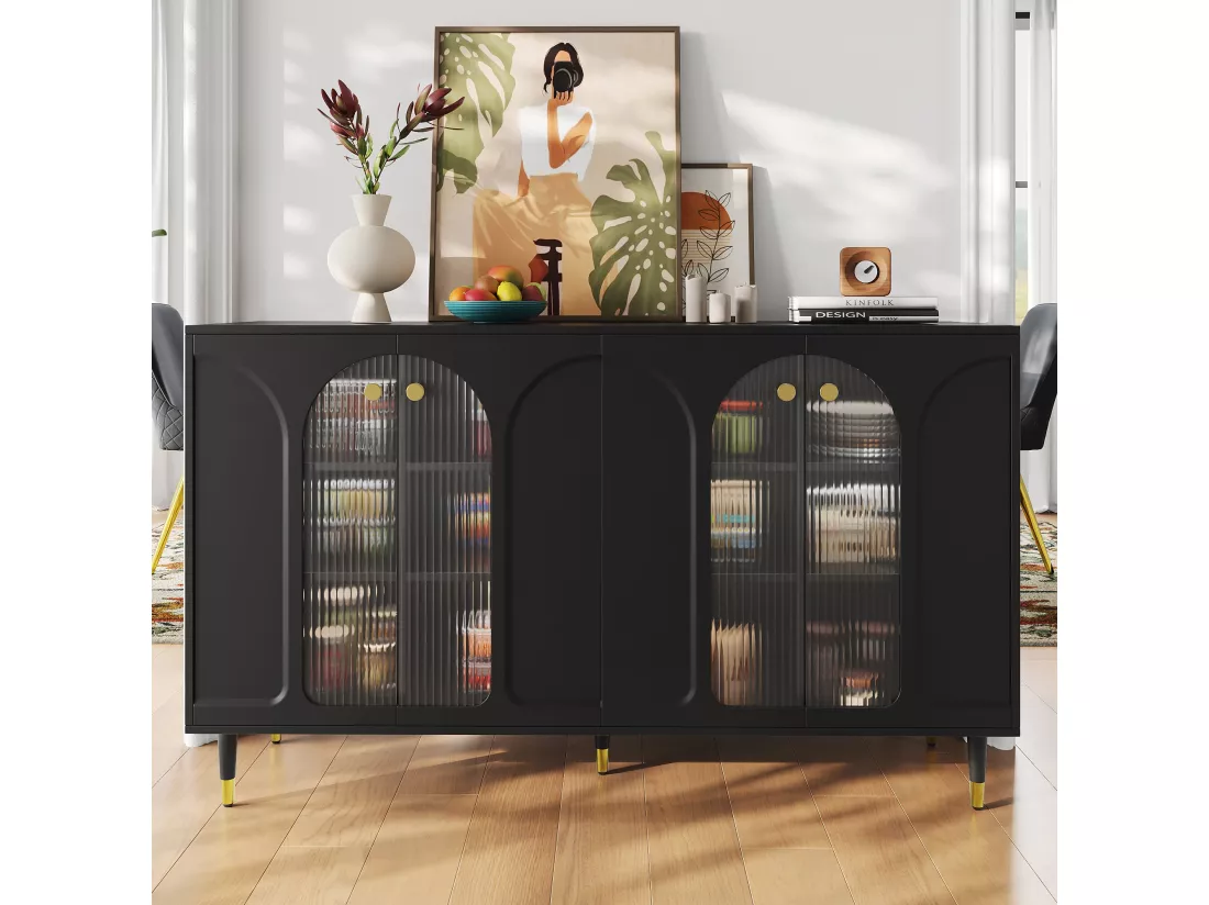Buffet en MDF, 140cm×h85cm, Noir