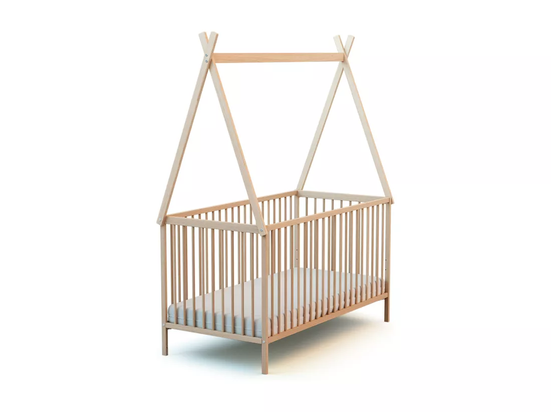 Lit bébé en bois 70 x 140 cm avec tipi - Hêtre brut