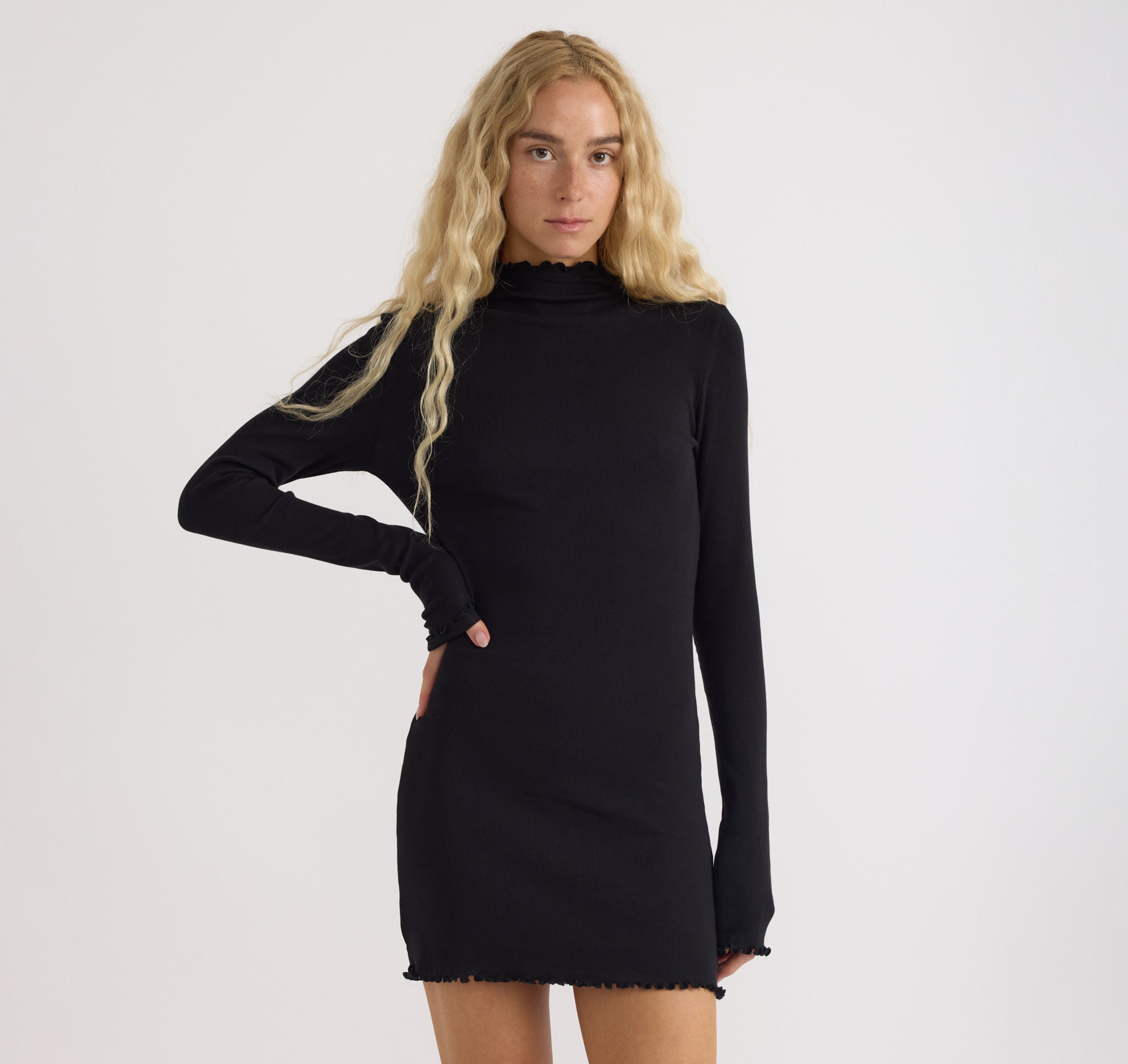 ORGANIC COTTON<br>Core Rib Mock Neck Long Sleeve Dress