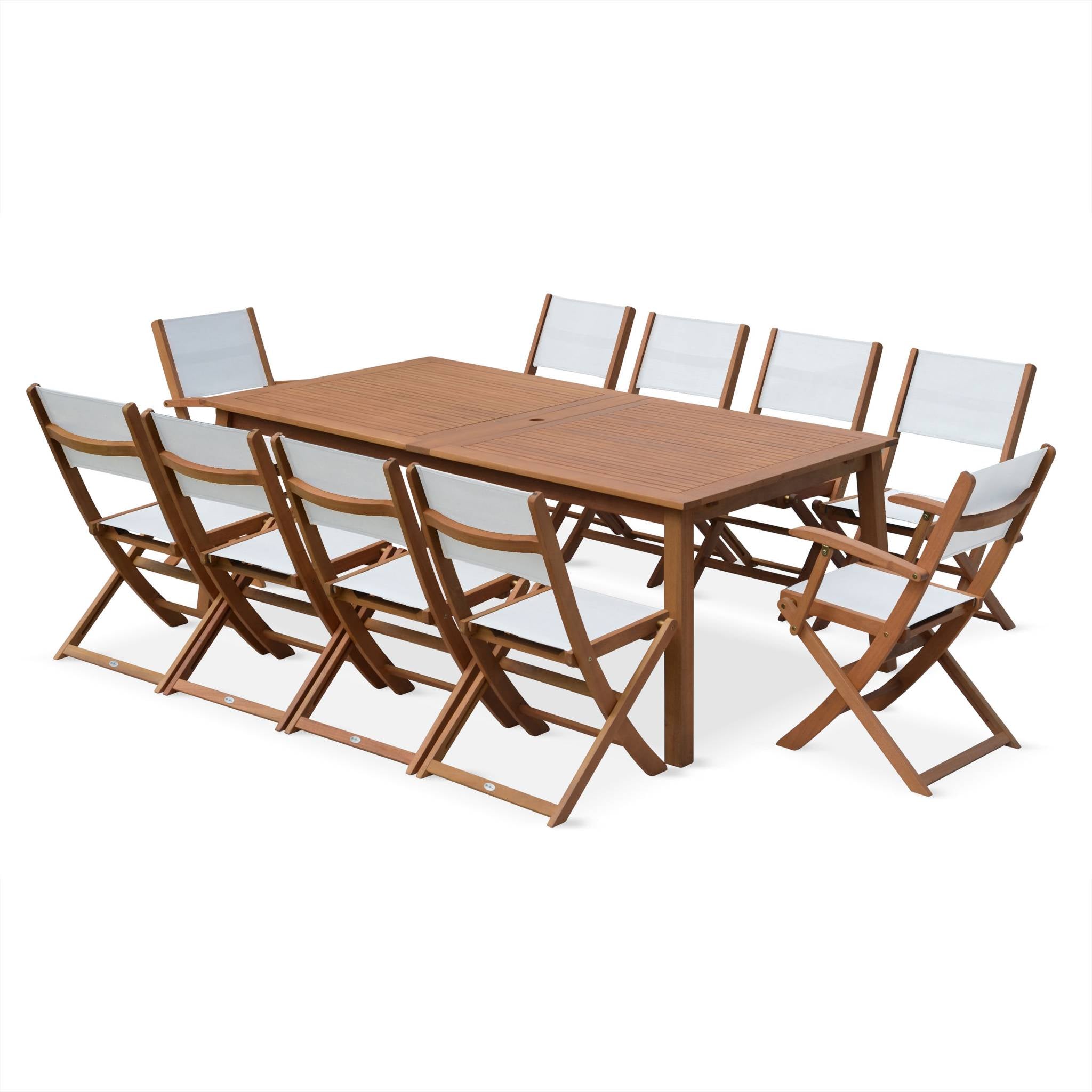 sweeek - Uitschuifbare houten tuintafel, 10 stoelen