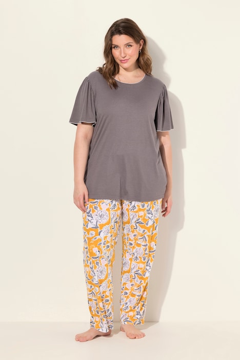 Pyjama, Blüten, U-Boot-Ausschnitt, Halbarm, Taschen