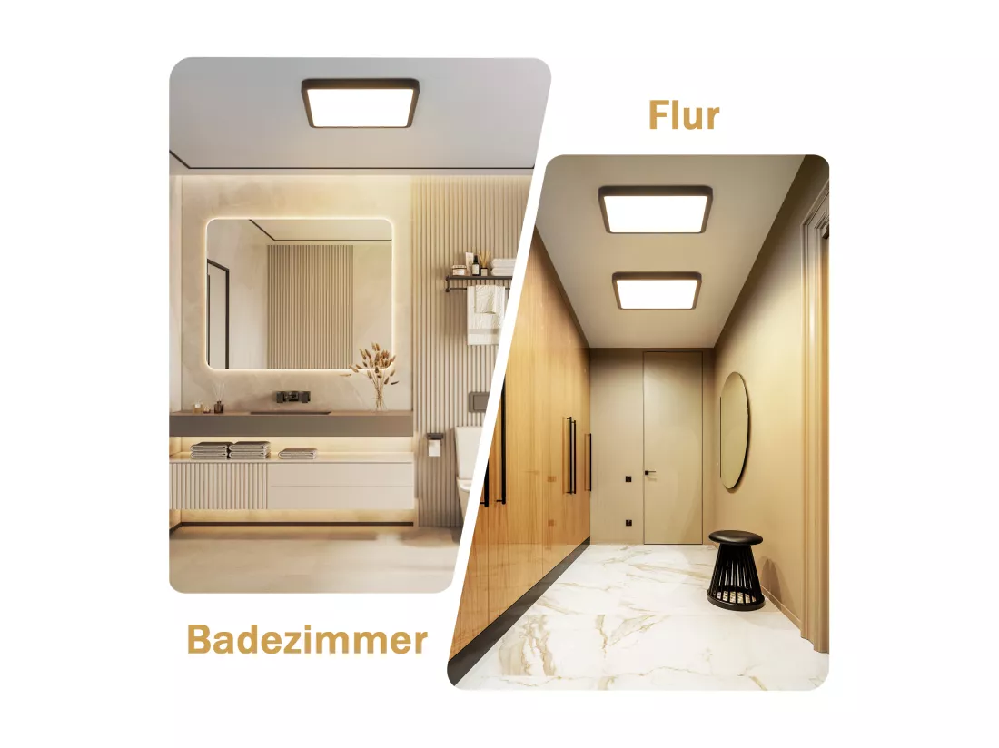 NETTLIFE Plafonnier LED plafonnier lampe de chambre plate 23CM 18W carré noir 3000K