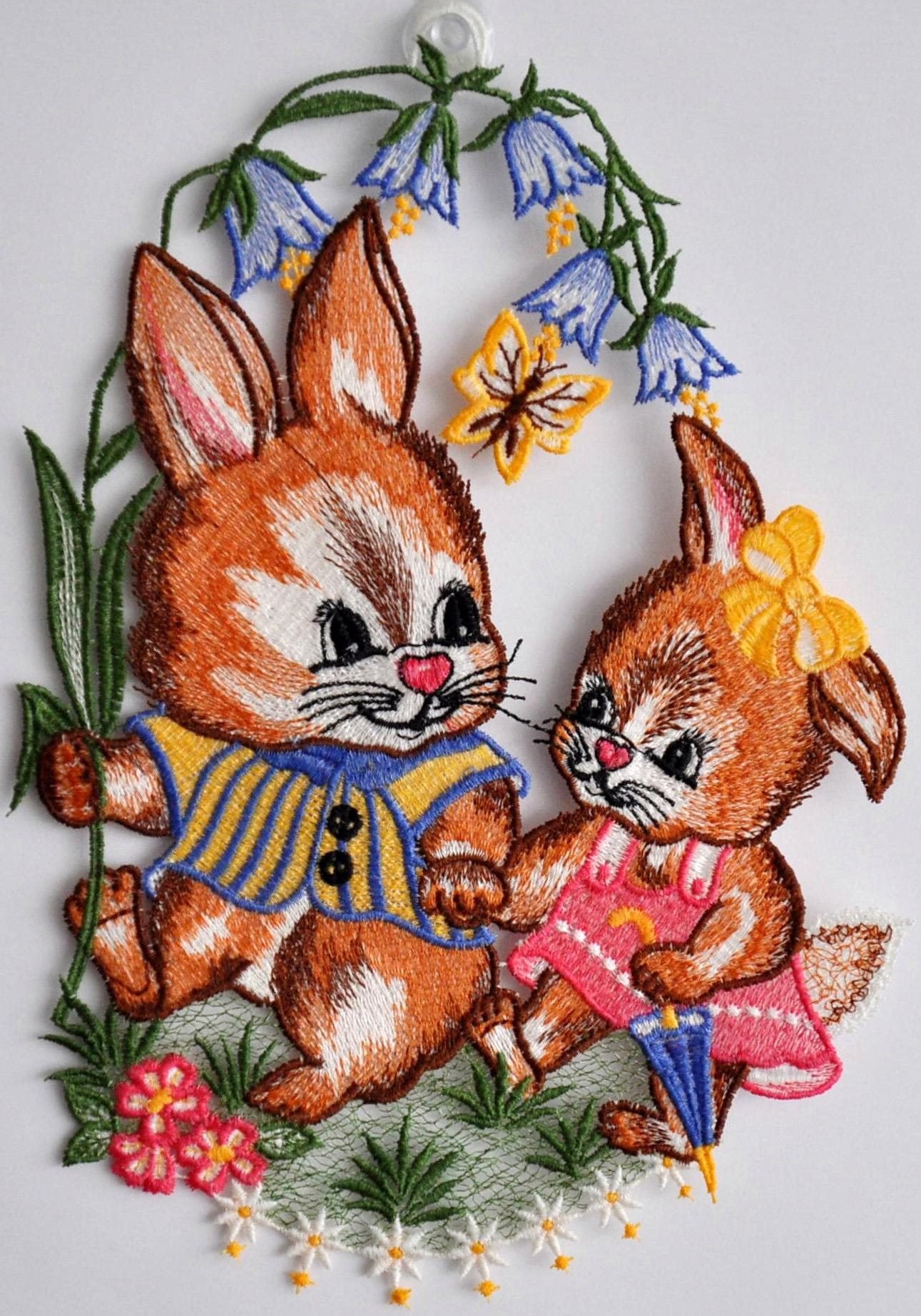 Stickereien Plauen Fensterbild »Fensterbild Osterhasen« Echte Plauener Spitze