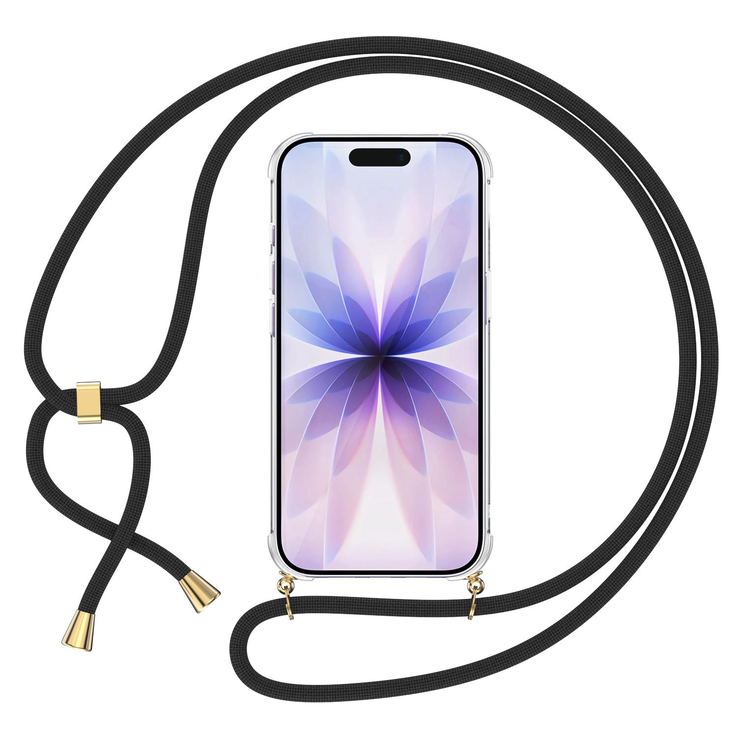 iPhone 17 Necklace Gummi Hülle Air Cushion Fallschutz   Handykette (150cm) - Schwarz / Gold