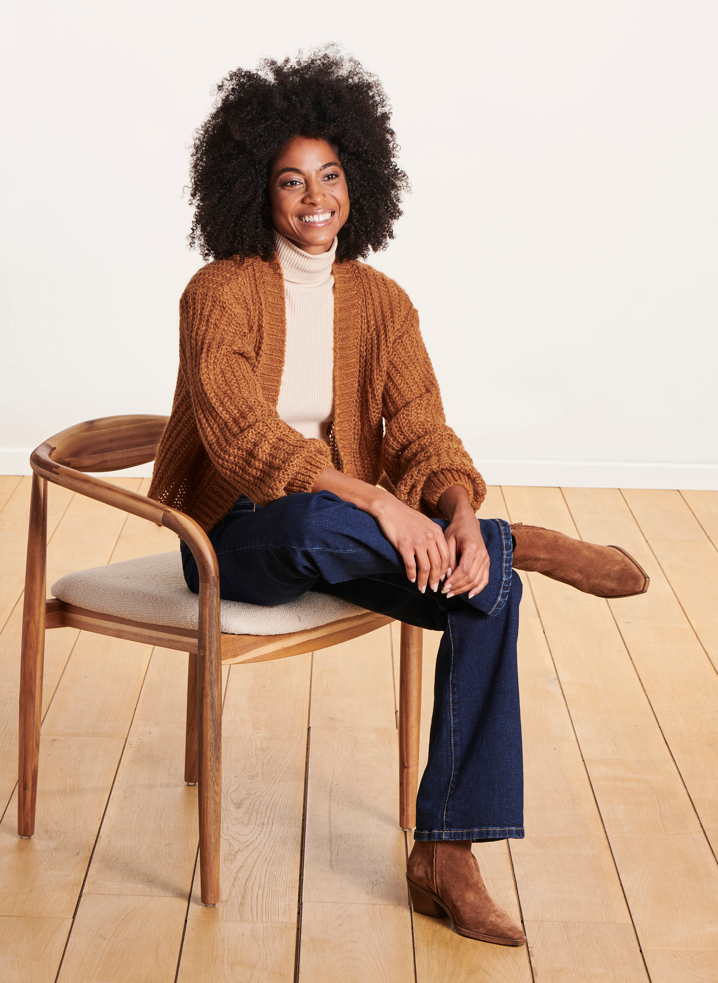 Gilet ample en maille tricotée | Marron