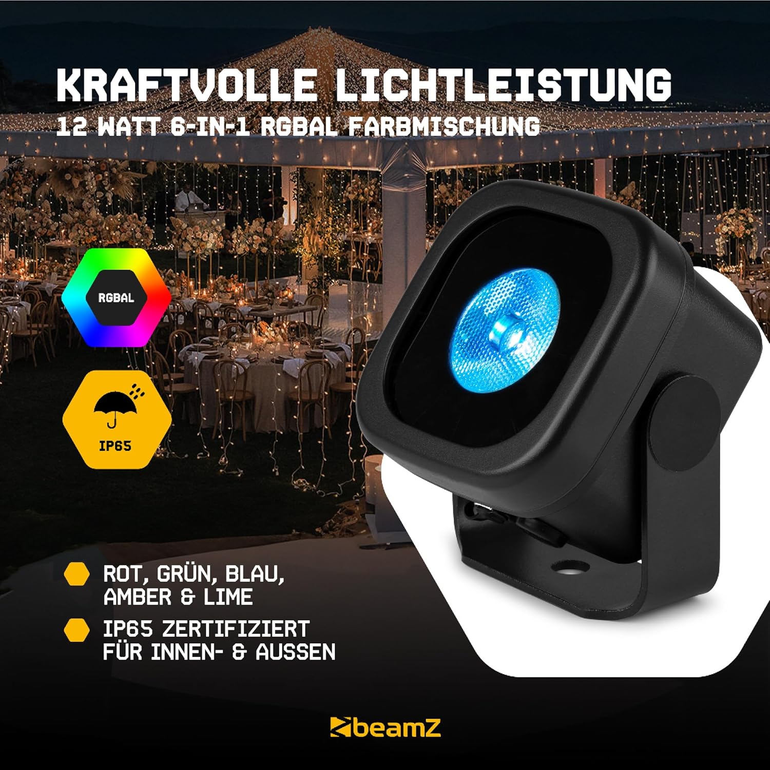 BeamZ BBP12 Akku Uplight Spot 2er Set - 12 Watt LED Par Strahler Outdoor, 13h Akkulaufzeit, IP65, Magnet Clip, Bühnenbeleuchtung, Dimmer, Stroboskop, DMX & Automodi, Bühnenlicht inkl. Fernbedienung