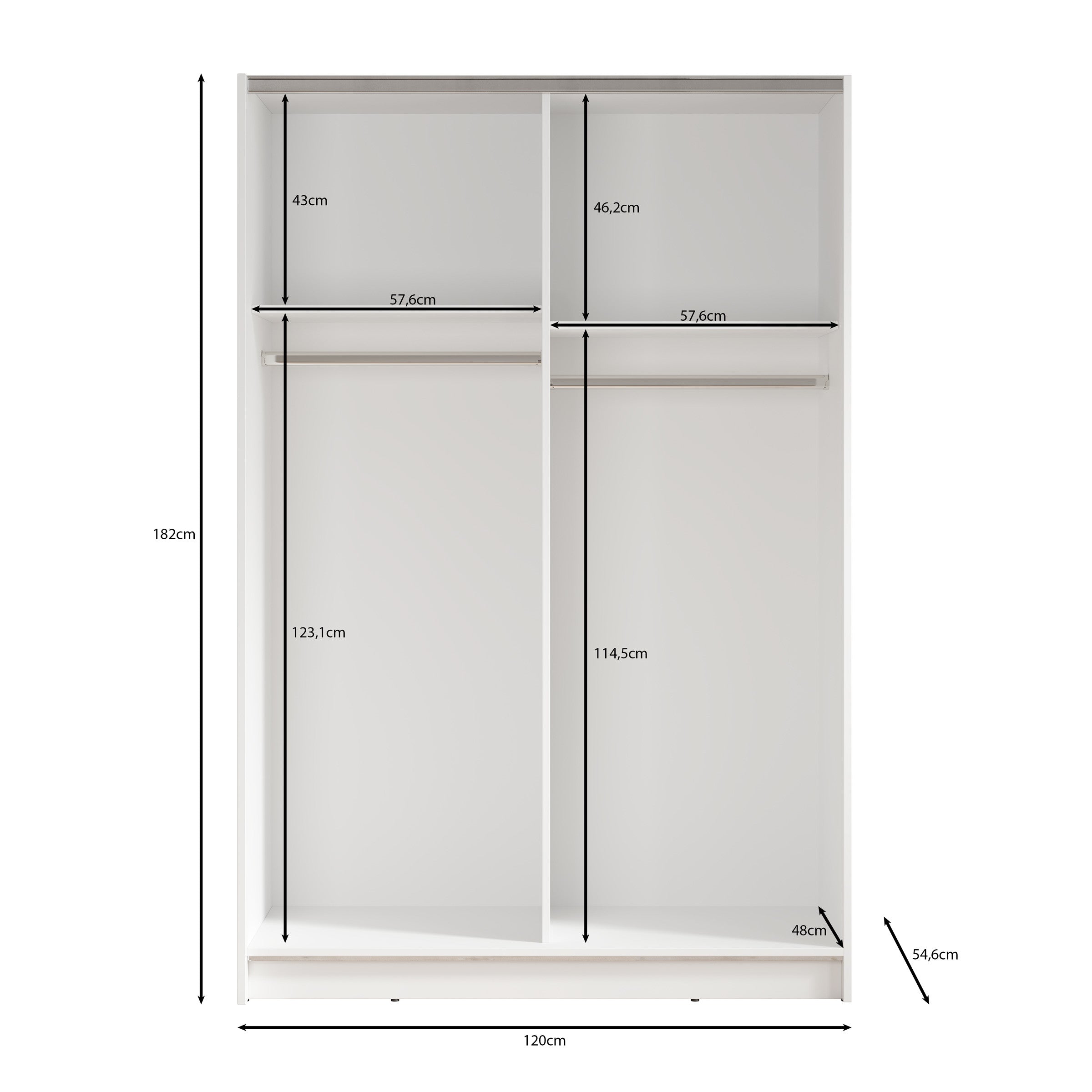 Meubella - Kledingkast Salta - Wit - 120 cm - Met spiegel