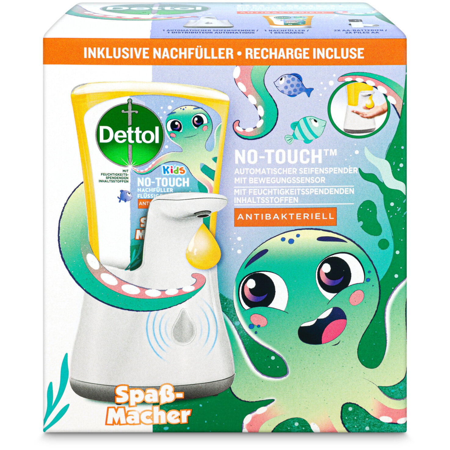 Dettol KIDS No-Touch Automatischer Seifenspender für Kinder inklusive Nachfüller Spass-Macher