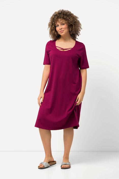 Jerseykleid, Zierbänder, A-Linie, Rundhals, Halbarm