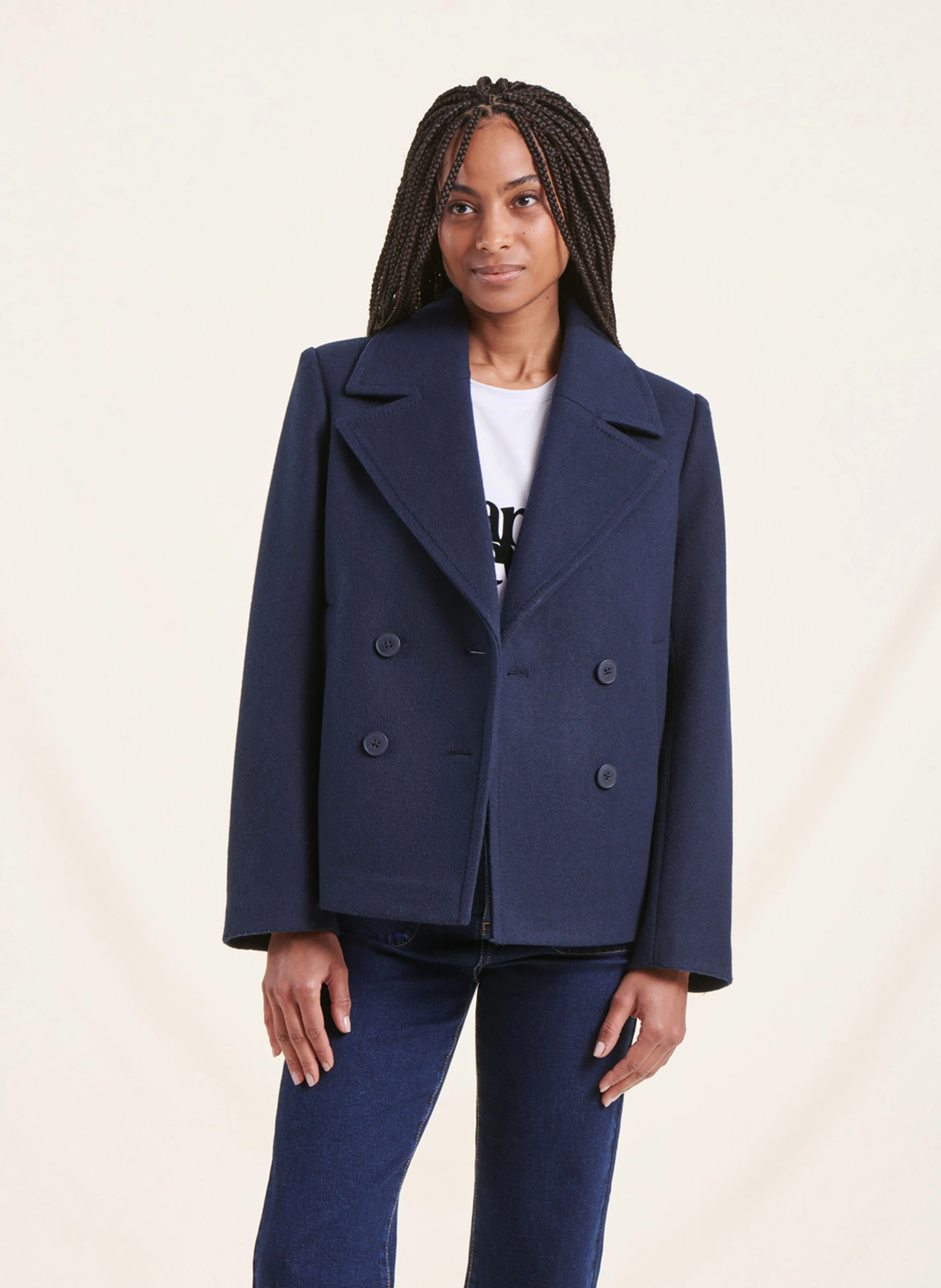 Manteau droit à col tailleur | Bleu