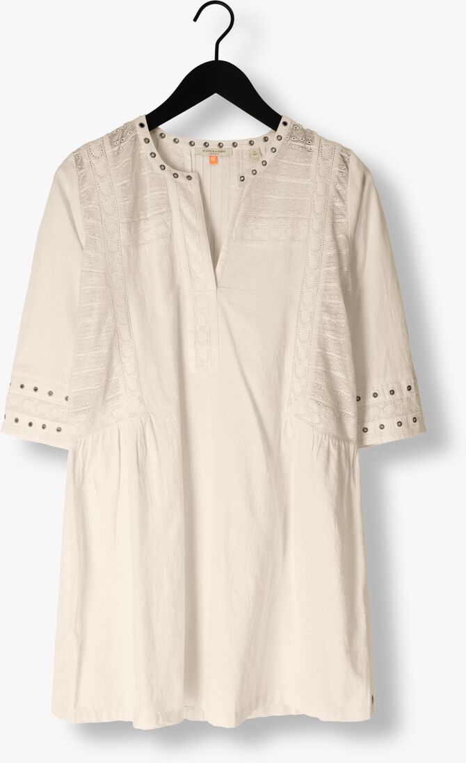 SCOTCH & SODA gebroken wit scotch & soda mini jurk short dress with eyelet detail