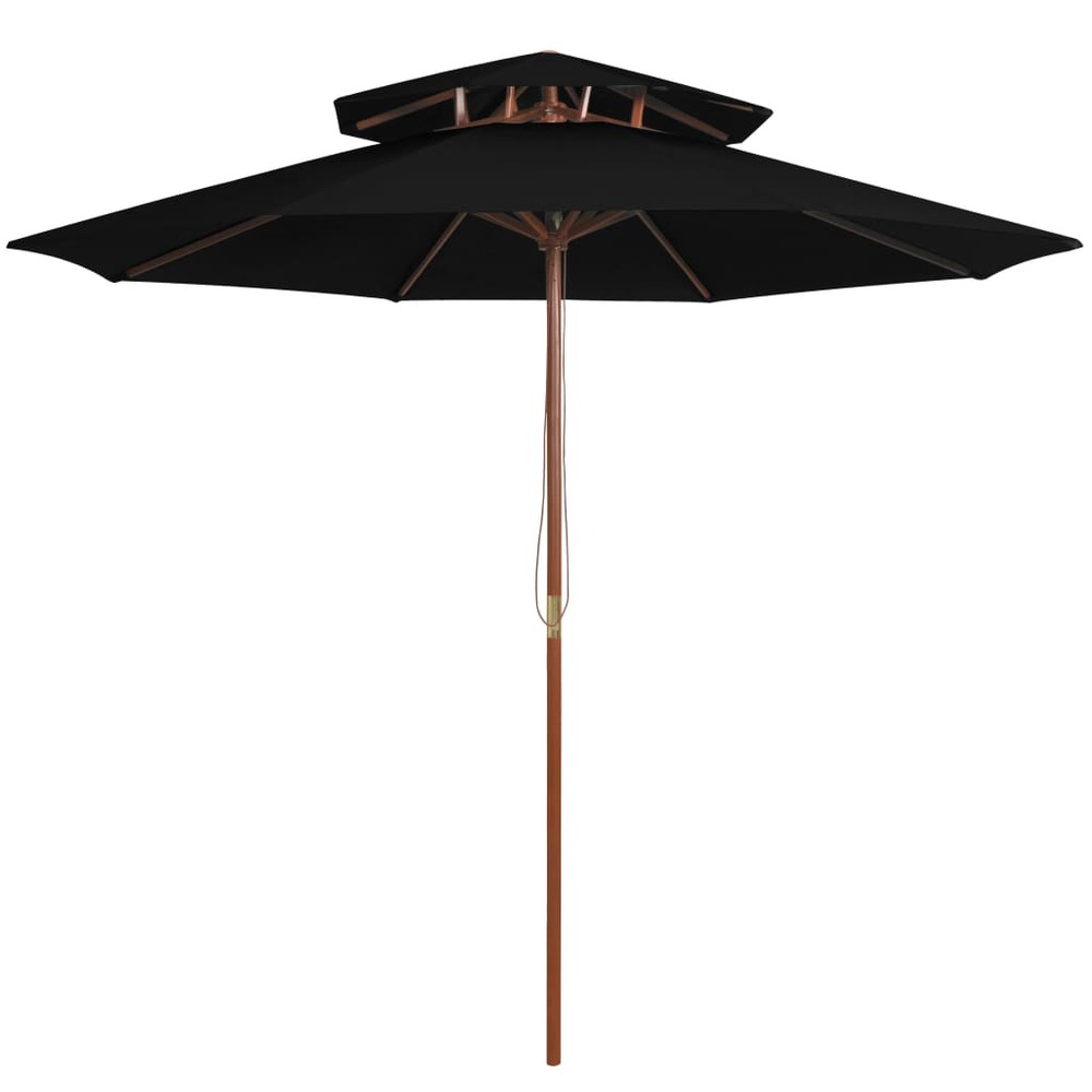 Parasol double avec mât en bois 270 cm noir