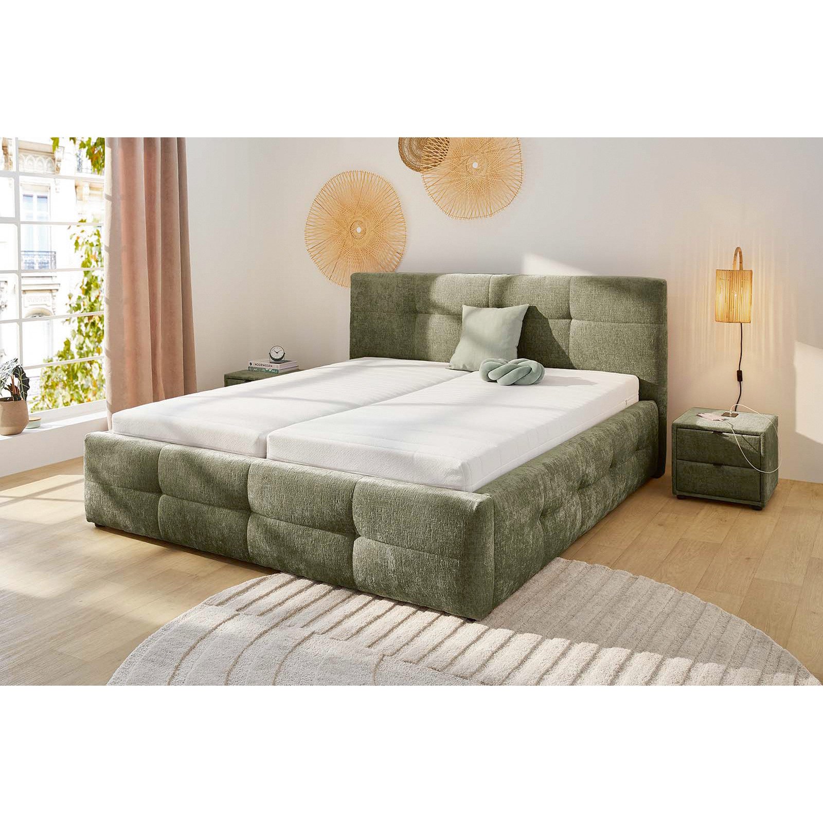 Polsterbett Tivoli Stoff Chenille, ohne Lattenroste 140 x 200, grün