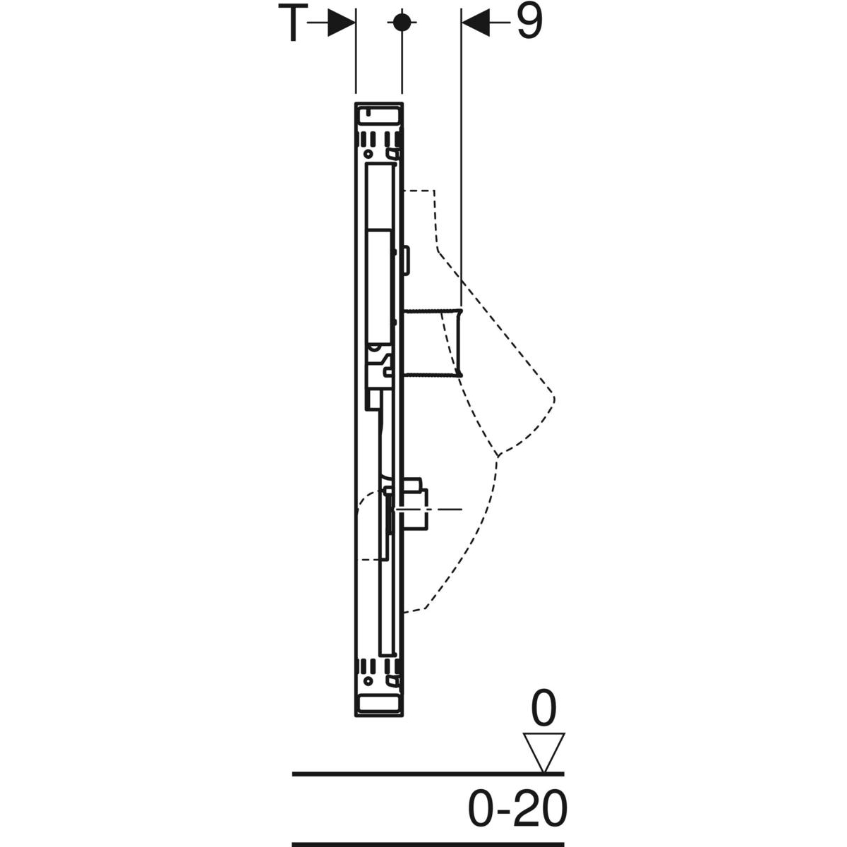 Geberit GIS urinoir element universeel m. sturing niet zichtbaar H114-132cm