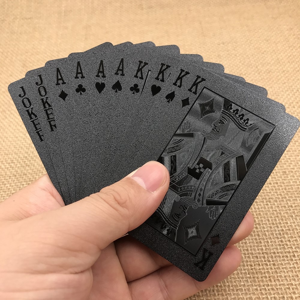 (54er Set) Poker Karten Deck Wasserfestes Jasskarten Spiel - Schwarz