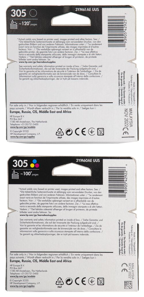 2 cartouches HP 305 noir/couleur