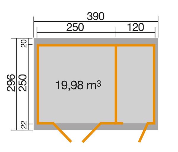 Weka Gartenhaus 254 Gr. 2, ca. B390/H222/T296