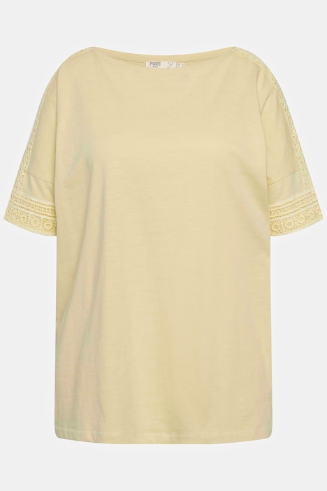 T-Shirt, Spitze, U-Boot-Ausschnitt, Halbarm, Biobaumwolle