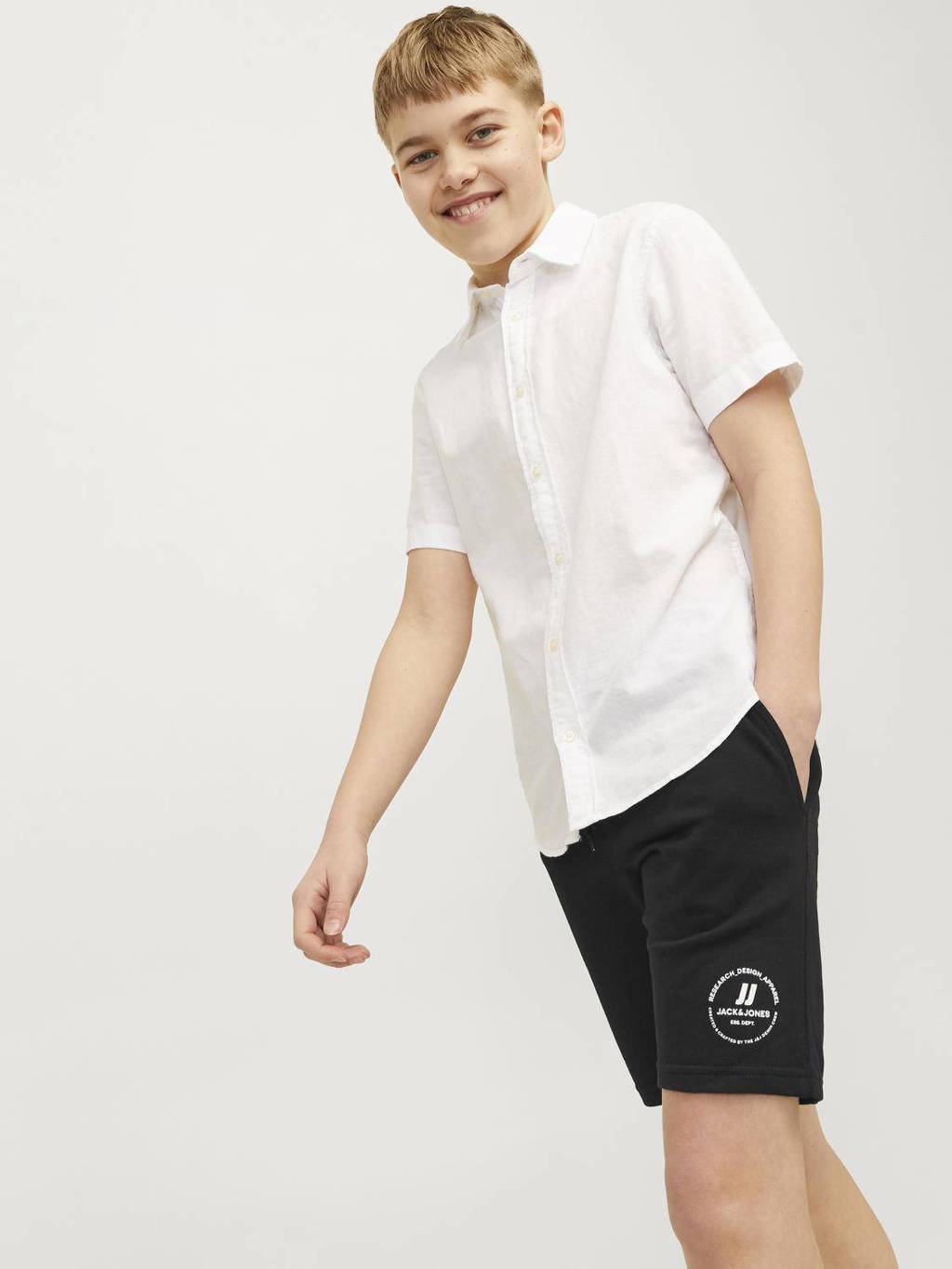 JACK & JONES sweatshort JPSTSWIFT met printopdruk zwart