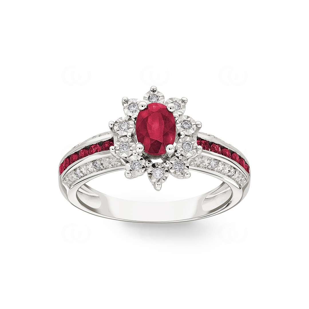 Damenring 750/18 K Weissgold mit Rubinen 0.86ct. und Diamanten 0.09ct.