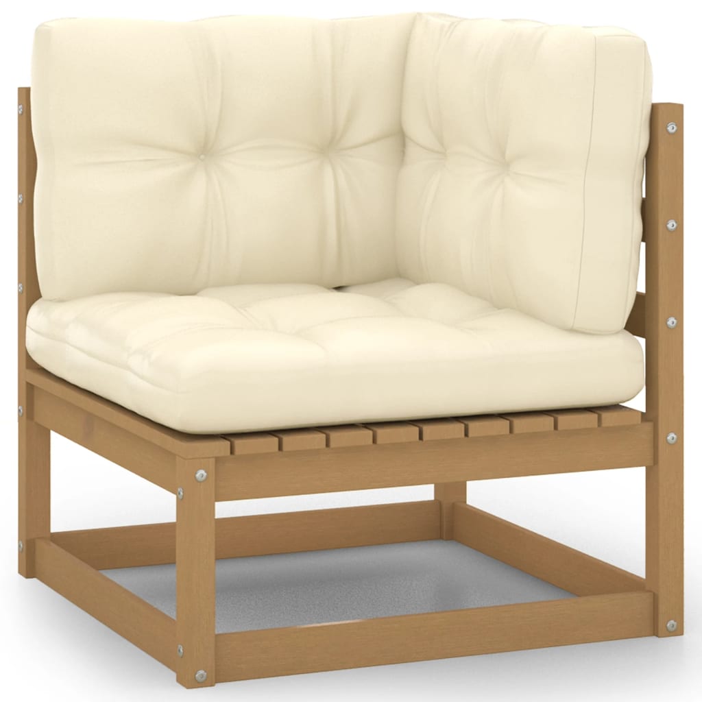 Salon de jardin meuble d'extérieur ensemble de mobilier 10 pièces avec coussins marron miel bois de pin