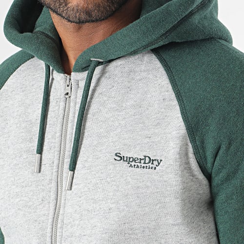 Sweat Zippé Capuche Essential Baseball Gris Chiné Vert