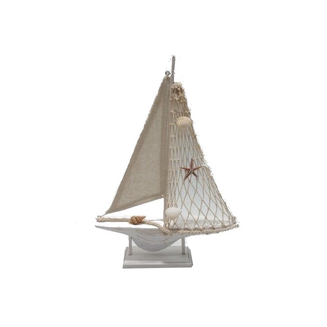 Boot mit Muscheln - weiß - ca. 24,5 x 5 x 34 cm