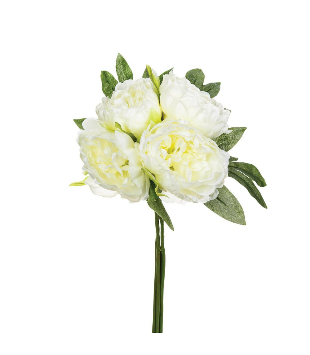 Bouquet de fleurs artificielles 4 pivoines blanches d. 25 x h. 30 cm