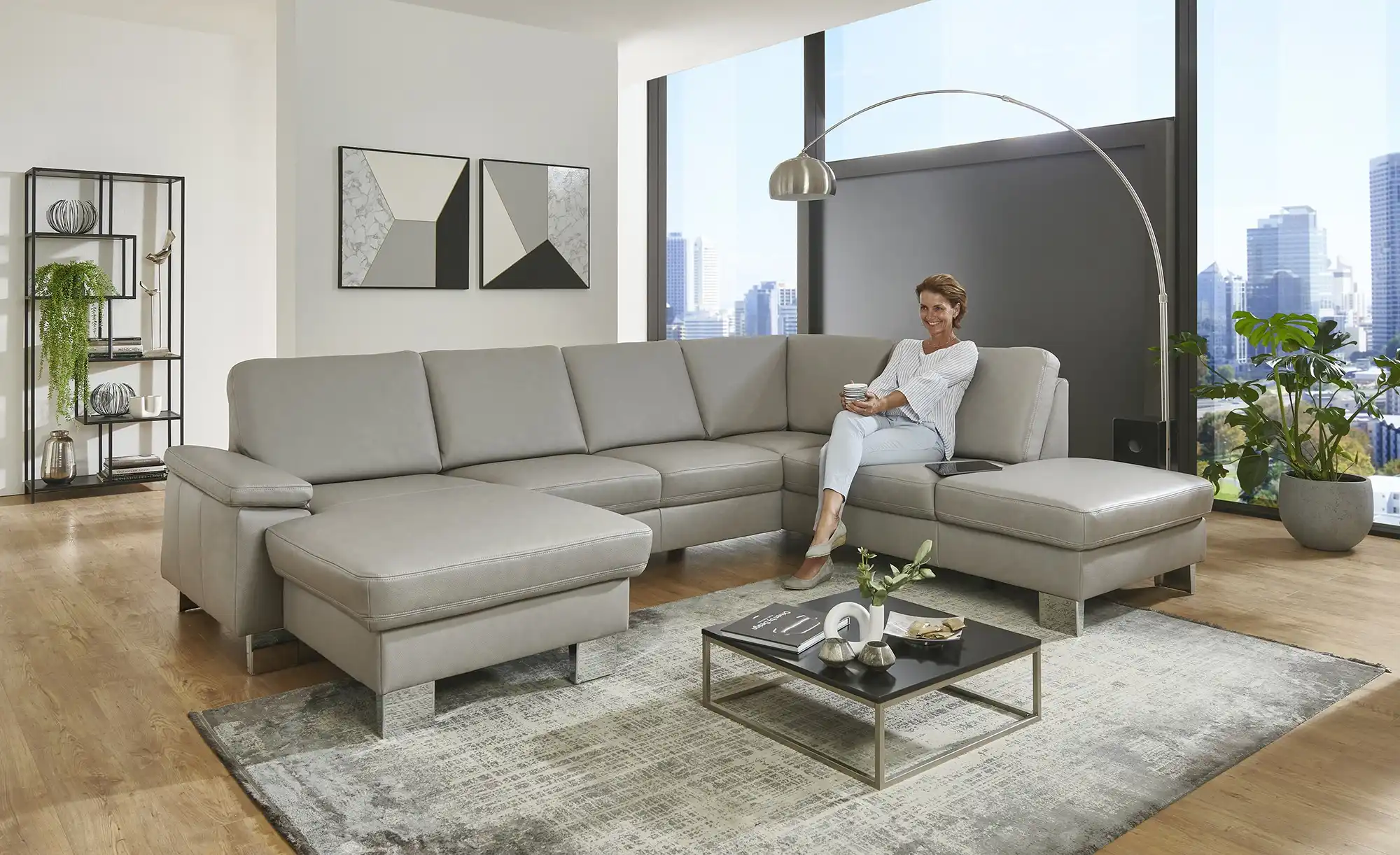 meinSofa Wohnlandschaft mit Sitz- und Rückenbezug aus Echtleder Samu-L