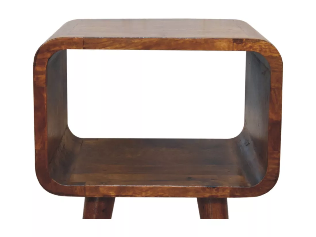 Table de chevet ouverte mini courbée en châtaignier.