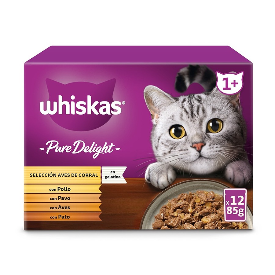 sachês de 85g de Whiskas Pure Delight Selection Gelatina de Aves em sachês para gatos