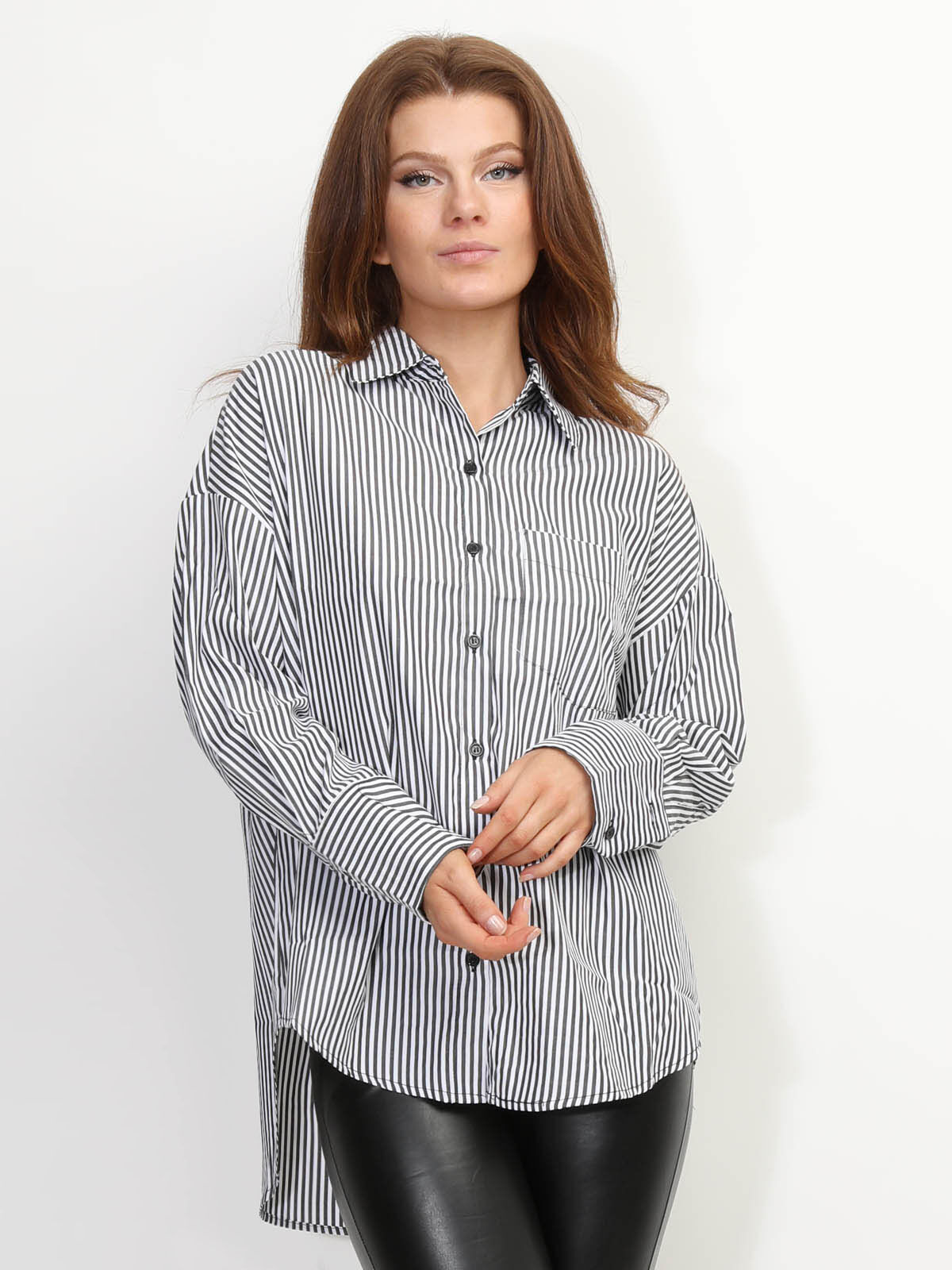 Chemise oversize à rayures- Noir