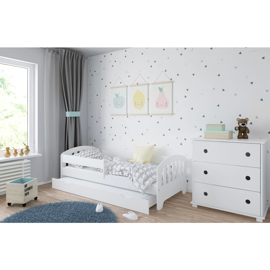 Kids Collective Kinderbett 80x160 | 80x180 | 90x200 cm mit Schublade, Rausfallschutz & Lattenrost weiß mit Schublade