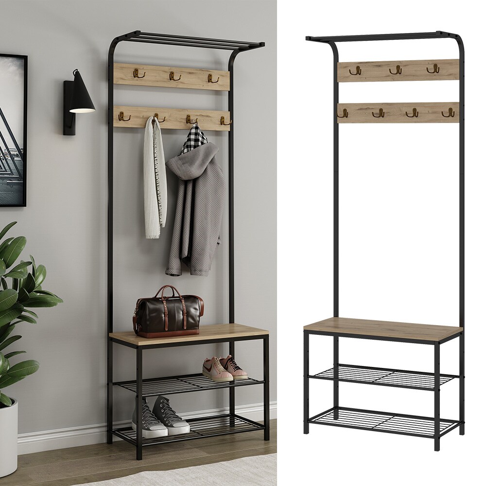 Vicco Garderobe Fyrk, 70 x 190 cm, Eiche Schwarz, Ablage, Bank & Schuhregal, Industrial