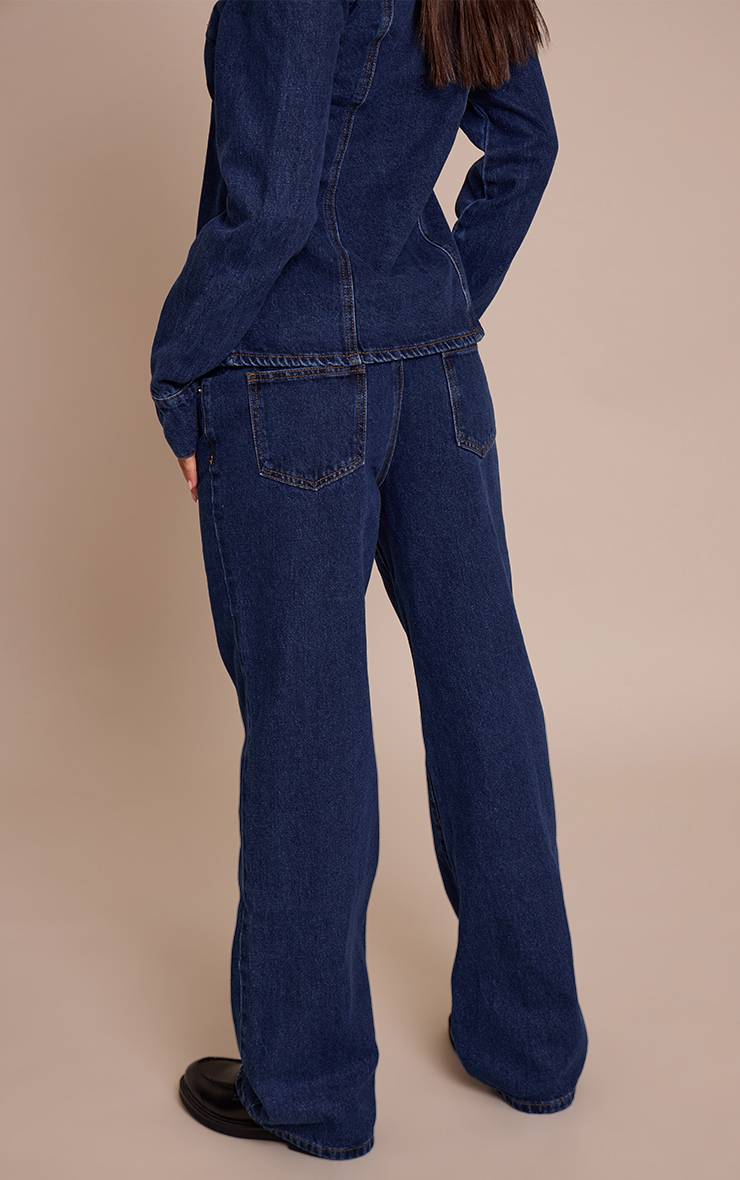 Bleu Indigo Jean Droit Taille Haute