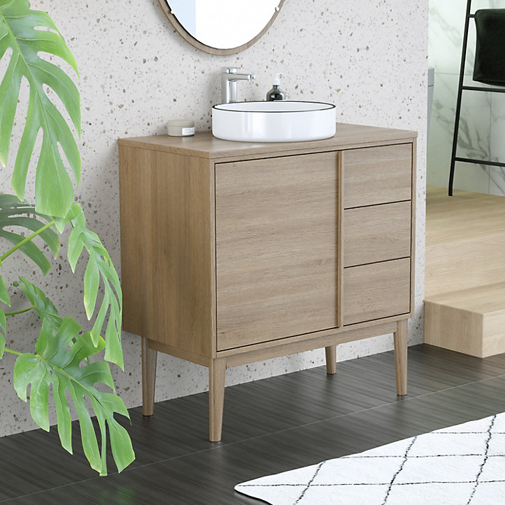 Ensemble meuble sous vasque + plan de toilette placage bois Kabayan l.80 cm