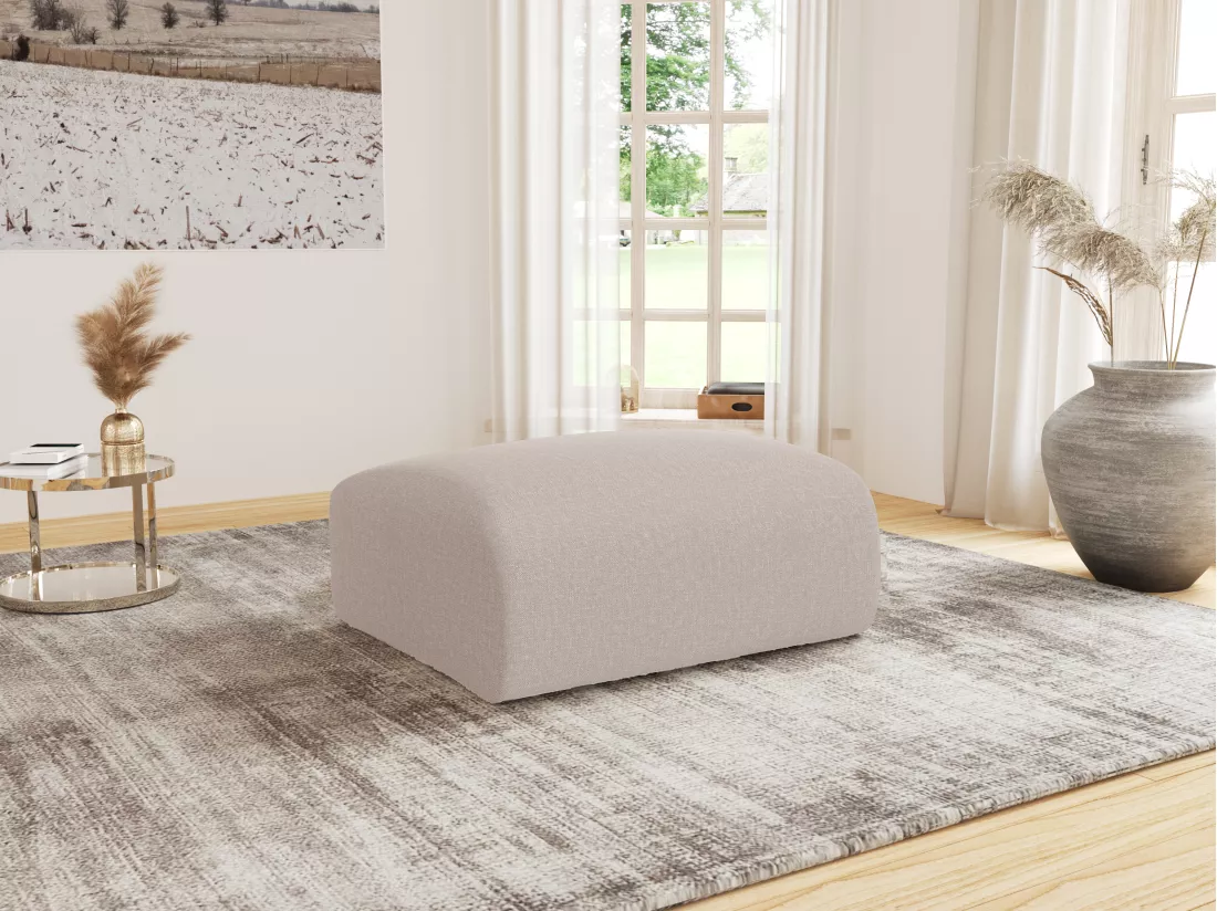 Pouf en tissu chiné beige POGNI de Maison Céphy