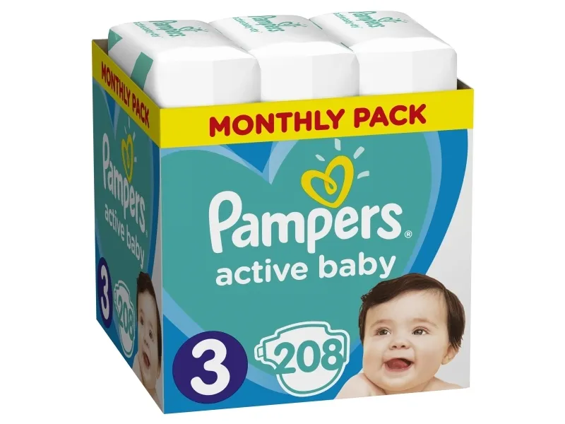 Pampers Active Baby bleer størrelse 3, 6-10 kg, 208 stk.