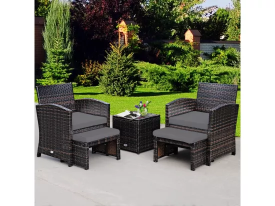 Ensemble Meuble de Salon 5PCS avec Coussins, Salon de Jardin en Rotin et fibre naturelle PE pour Véranda, Patio, Balcon, Piscine, Terrasse, Marron