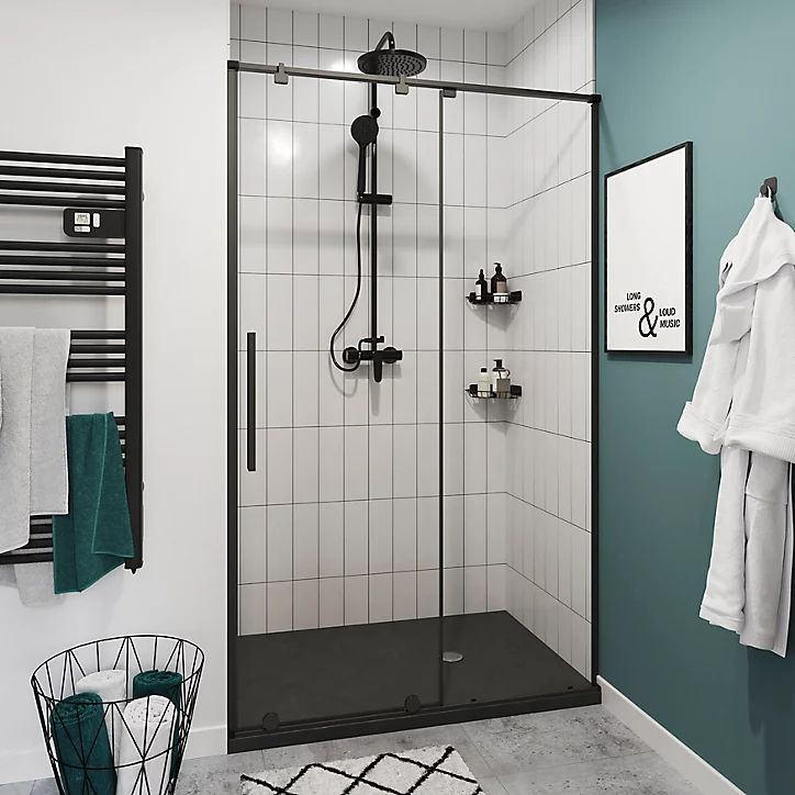 Porte de douche coulissante GoodHome Ezili transparent profilé noir 100 cm