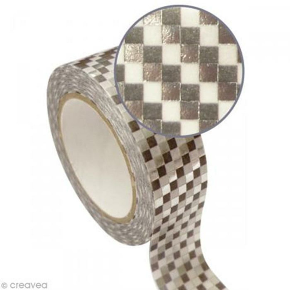 Masking tape 1,5 cm x 10 m - damier - argenté