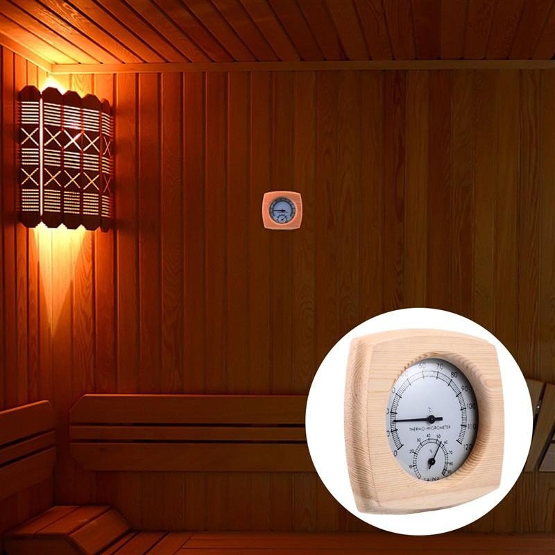 (14x14cm) Holz Sauna Thermometer Hygrometer für Temperatur und Feuchtigkeitsmessung - Braun