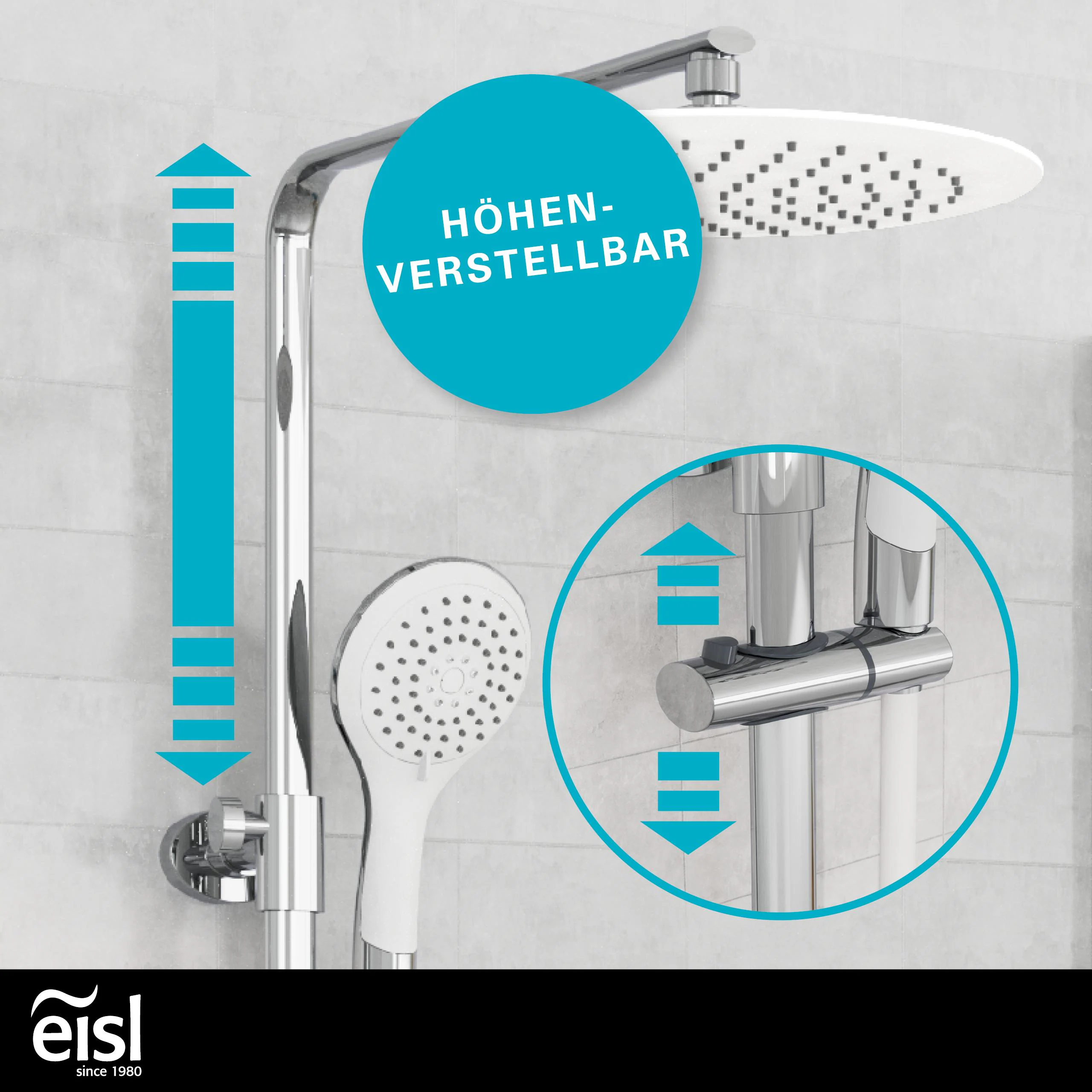 Eisl Duschset GRANDE VITA Regendusche mit Thermostat Chrom/Weiß
