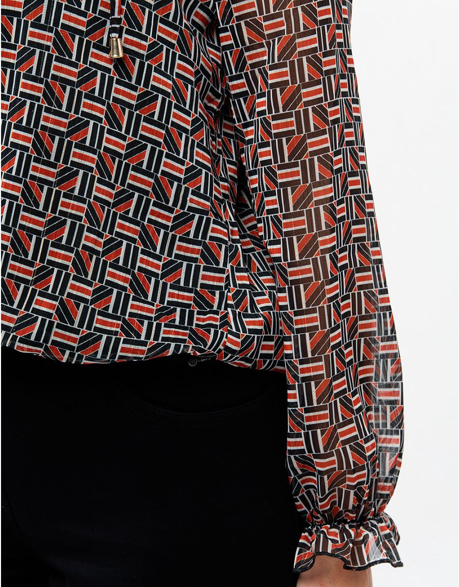 Blouse crépon noir rouge