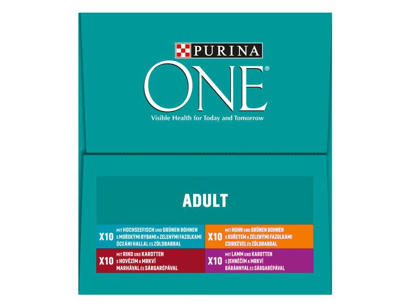 Purina ONE Nassfutter Adult Huhn, Hochseefisch, Rind & Lamm Alleinfuttermittel für ausgewachsene Katzen