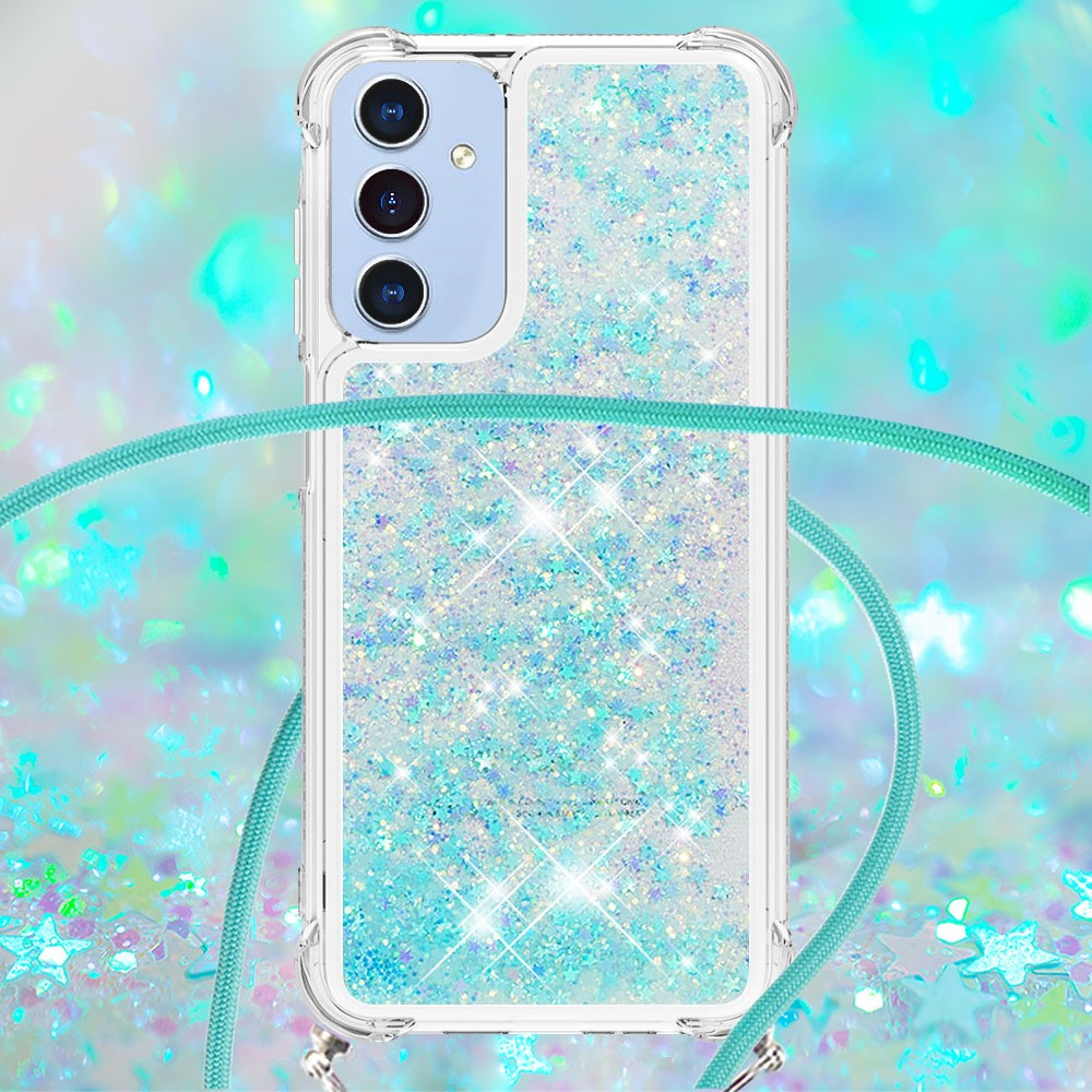 Samsung Galaxy A15 Necklace Gummi Hülle Liquid Glitzer   Handykette (130cm) - Türkis
