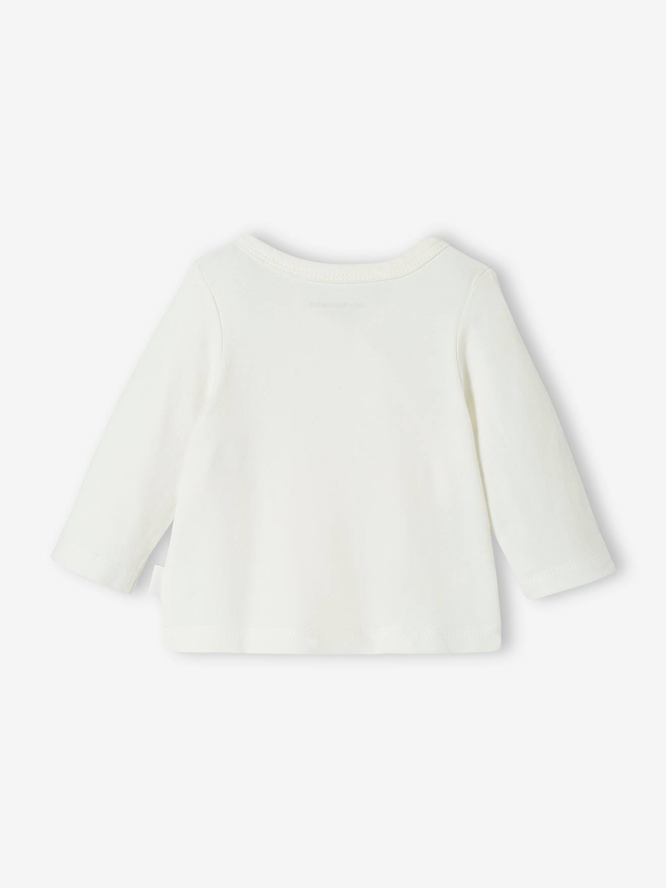 Casaco de algodão e elastano com abotoamento duplo, liso, branco claro, para recém-nascido, com estampas.