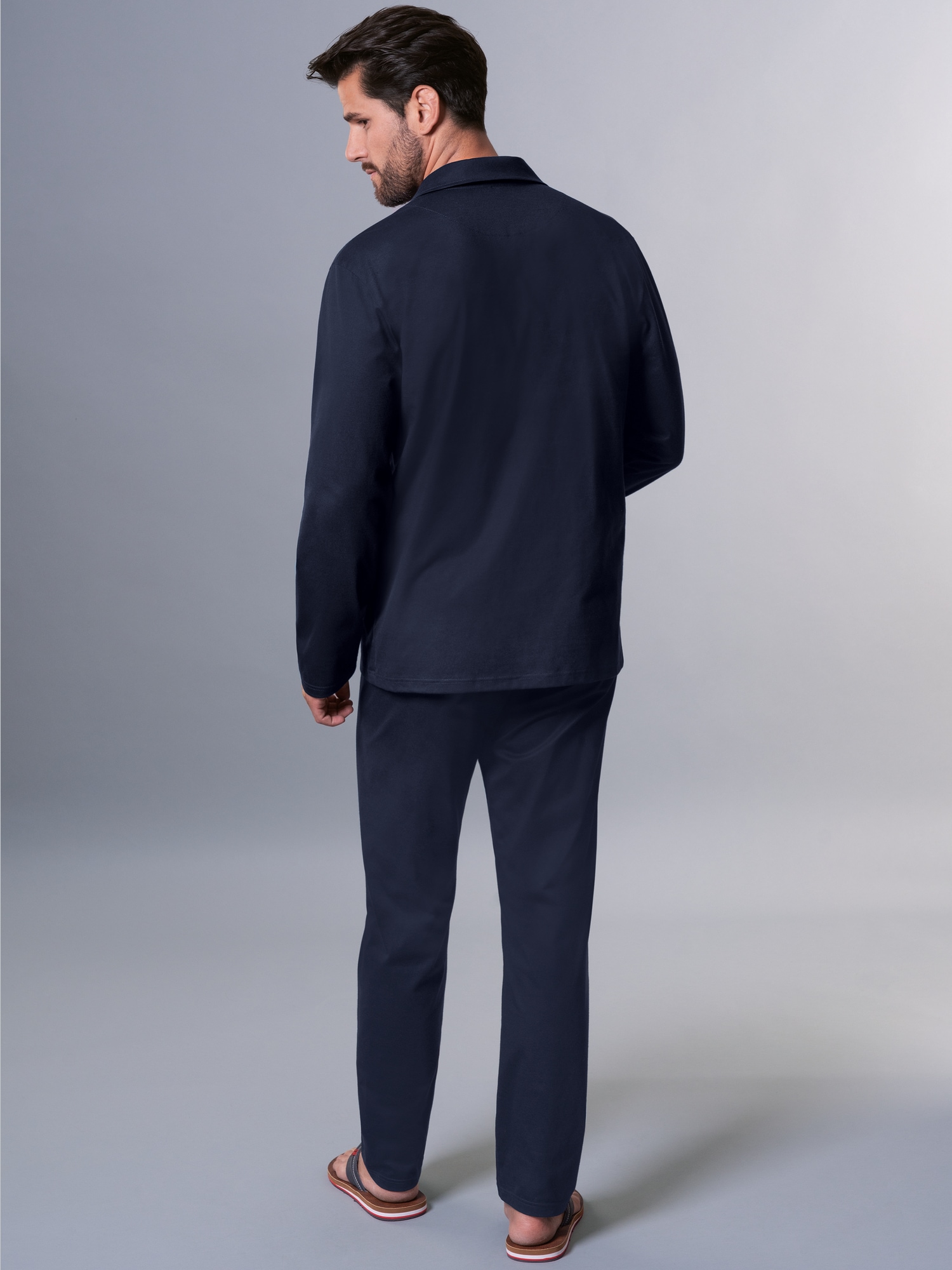 Schicker Schlafanzug mit elegantem Kragen und Knopfleiste Navy